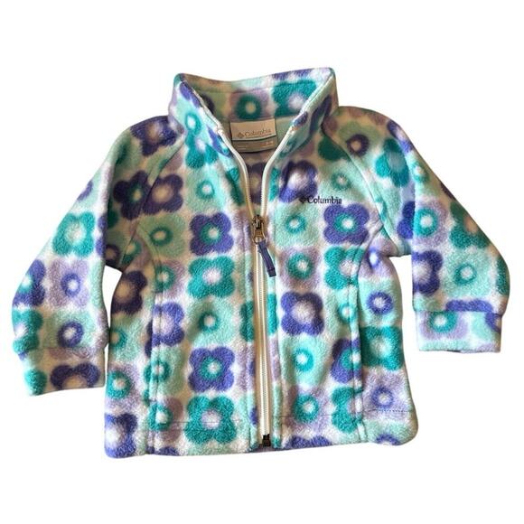 NWOT Columbia Infant Benton Springs Flower Fleece Jacket Purple Blue 3-6 months - Picture 1 of 3
